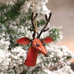 Vintage Metal Red Reindeer Head Ornament