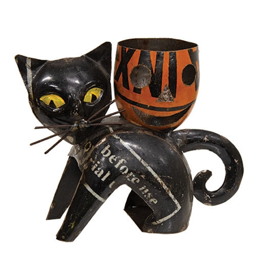 Recycled Metal Scaredy Cat Tealight Holder