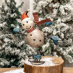 Recycled Metal Snowbell Ice Skating Snowman