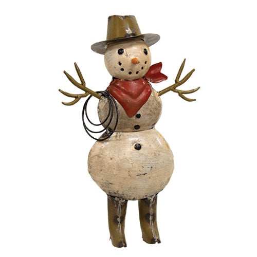 Recycled Metal Colden Cowboy Snowman