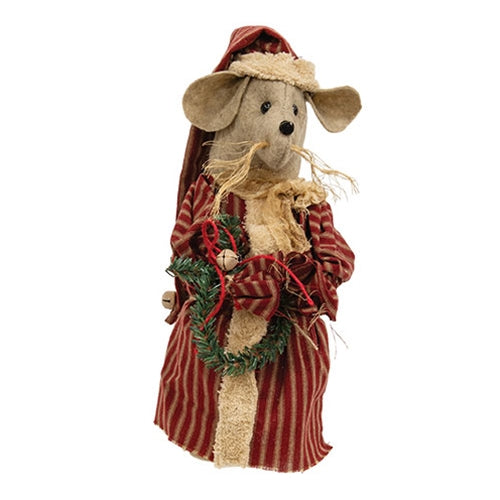 Marlene Santa Jammies Stuffed Mouse w/Wreath - 12.5"H