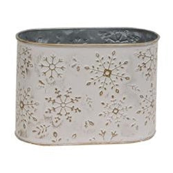 2/Set Distressed White Metal Oval Buckets w/Gold Embossed Snowflakes