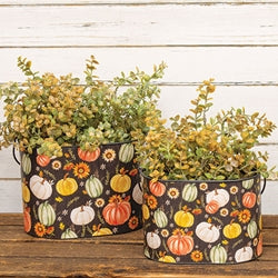 2/Set - Watercolor Pumpkins & Sunflower Oval Buckets
