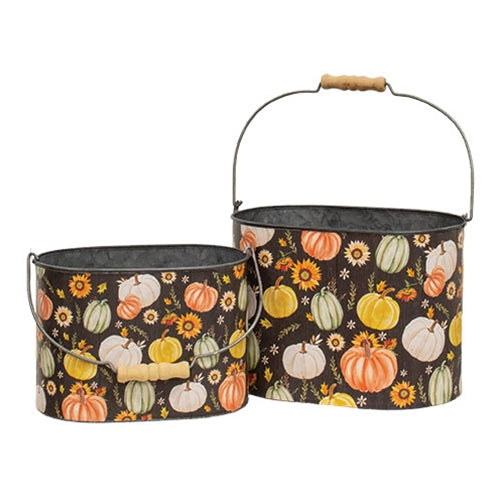 2/Set - Watercolor Pumpkins & Sunflower Oval Buckets
