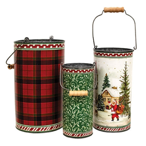 3/Set - Snowy Village Metal Buckets