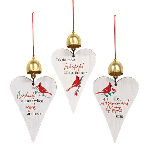 Cardinal Sayings Jingle Heart Ornament - 3 Asstd.