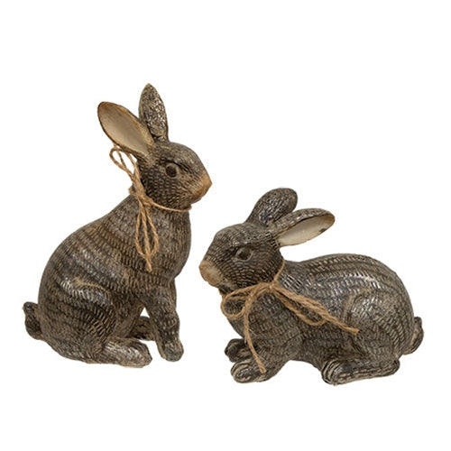 2/Set - Carved Look Hatch Mark Bronze Finish Resin Bunnies