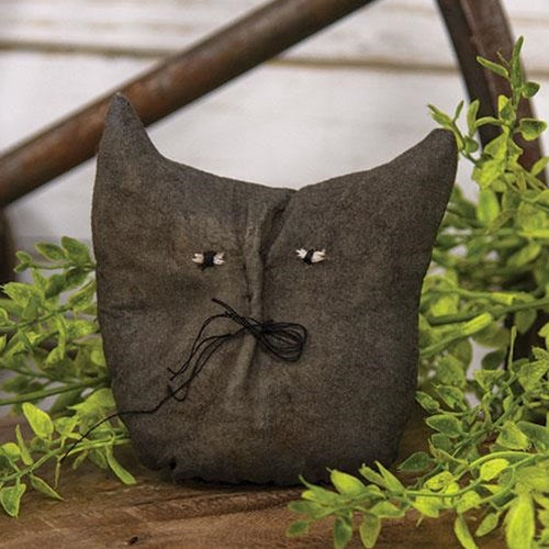 Stuffed Primitive Round Black Cat Head
