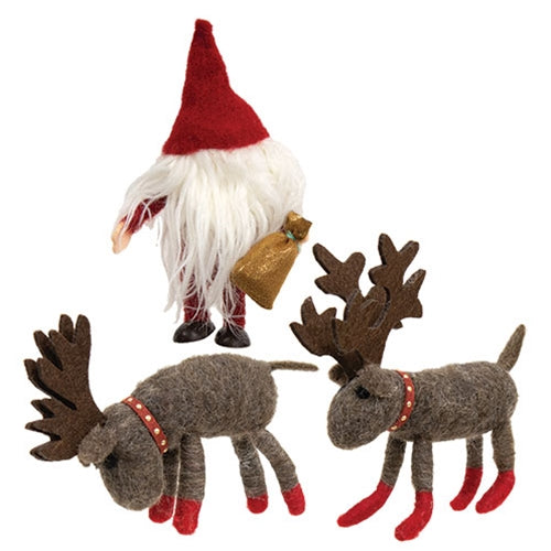 3/Set Felted Santa w/Reindeer