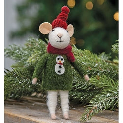 Christmas Snowman Sweater Mouse Felted Ornament
