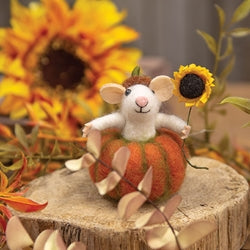 Mouse in Pumpkin Felted Ornament