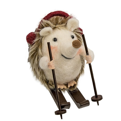 Skiing Hedgehog Felted Ornament