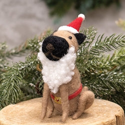 Dog with Santa Beard and Hat Felted Ornament