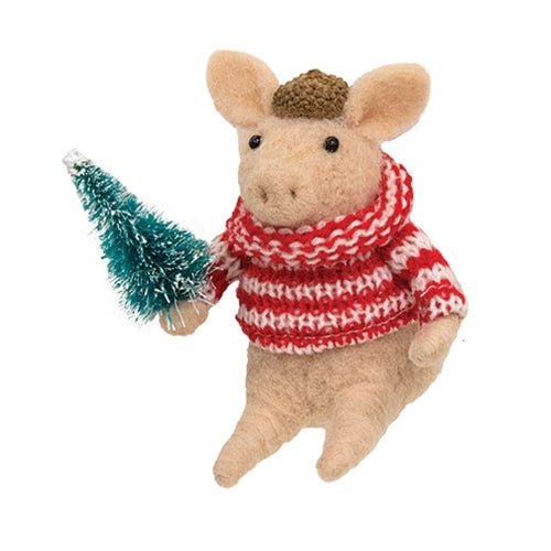 Pig with Tree Felted Ornament