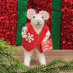 Santa I Can Explain Felted Mouse Ornament