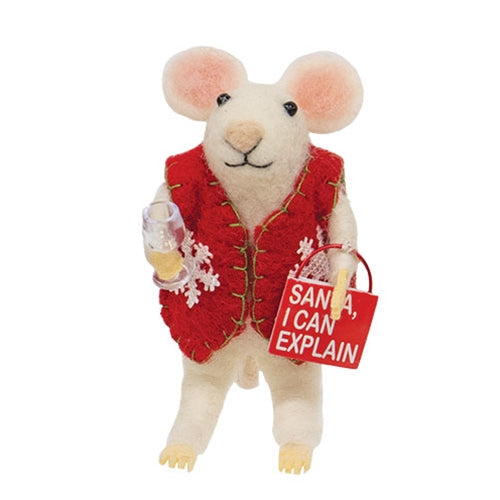 Santa I Can Explain Felted Mouse Ornament