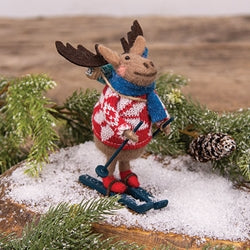 Skiing Moose Felted Ornament