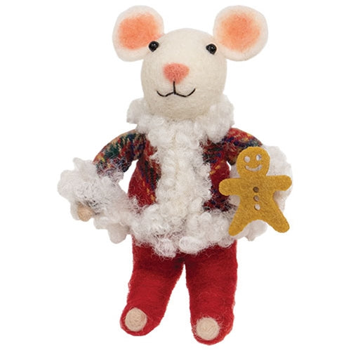 Mouse with Gingerbread Man Felted Ornament