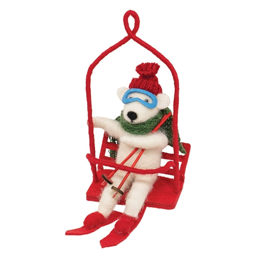Ski Lift Polar Bear Felted Ornament