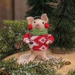 Pig with Coffee Felted Ornament
