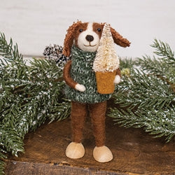 Dog with Tree Felted Ornament
