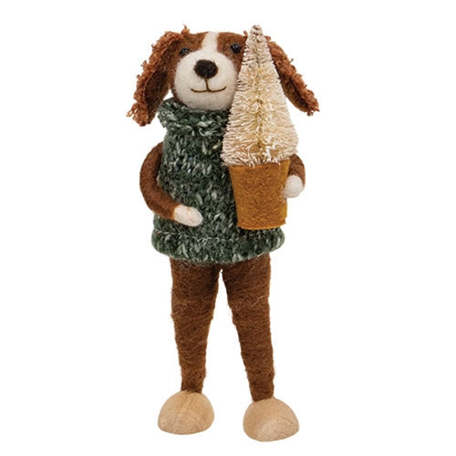 Dog with Tree Felted Ornament