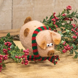 Cozy Scarf Christmas Pig Felted Ornament