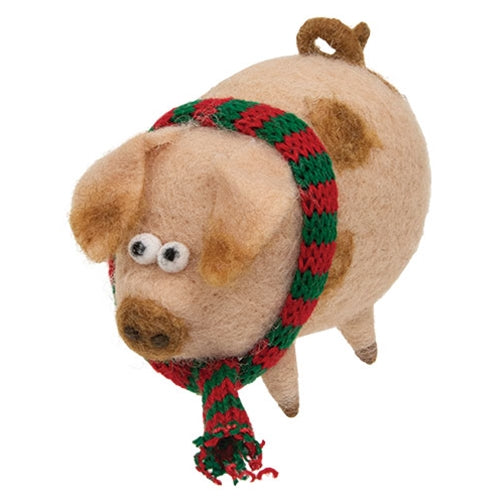 Cozy Scarf Christmas Pig Felted Ornament