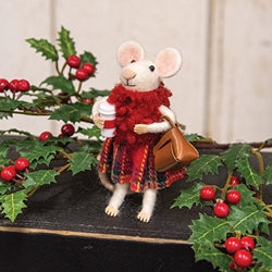 Festive Fashion Coffee Mouse Felted Ornament