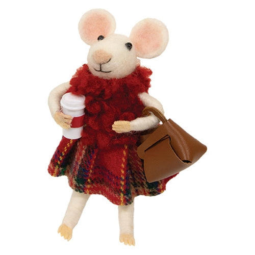 Festive Fashion Coffee Mouse Felted Ornament