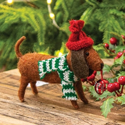 Festive Dachshund Felted Ornament