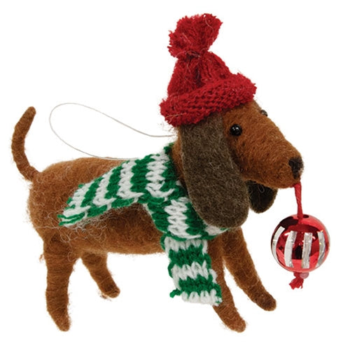 Festive Dachshund Felted Ornament