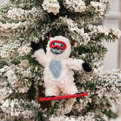 Snowboarding Yeti Felted Ornament