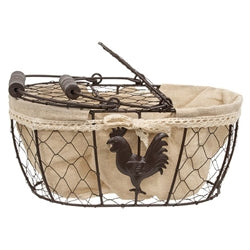 Fabric Lined Chicken Wire Rooster Picnic Basket