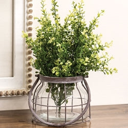 Glass Jar In Graywashed Metal Carrier - 6.75" Dia. x 5"H