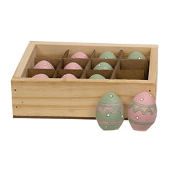12/Set - Mini Resin Easter Eggs in Wooden Crate