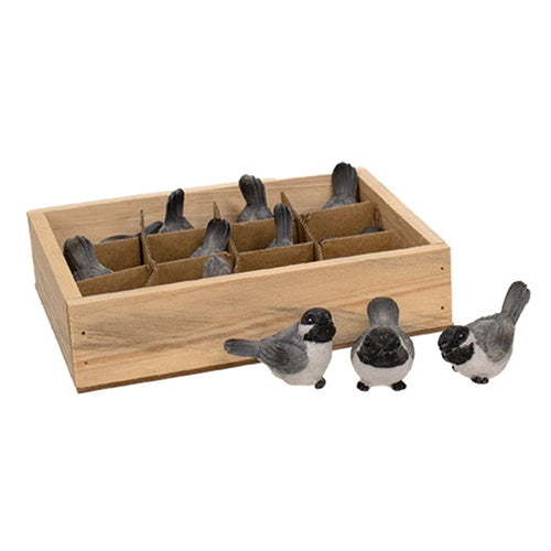 12/Set - Mini Resin Bluebirds in Wooden Crate