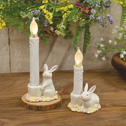Resin Bunny & Flowers Taper Holder - 2 Asstd.