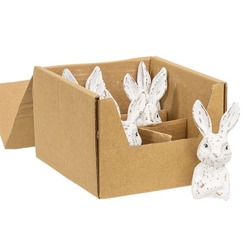 6/Set - Carved Look Whitewashed Resin Bunny Bust Sitters