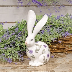 Vintage Purple Roses Porcelain Long Eared Bunny - 8.25"H