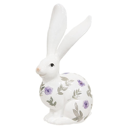 Vintage Purple Roses Porcelain Long Eared Bunny - 8.25"H