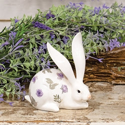 Vintage Purple Roses Porcelain Laying Long Eared Bunny - 5.5"H