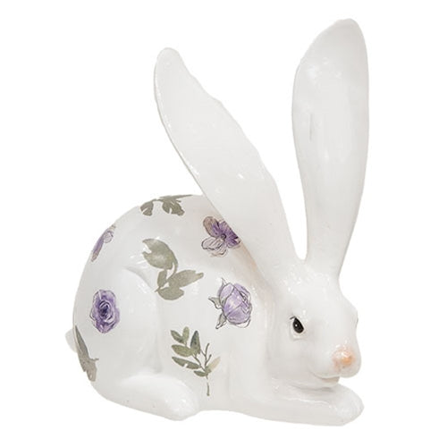 Vintage Purple Roses Porcelain Laying Long Eared Bunny - 5.5"H