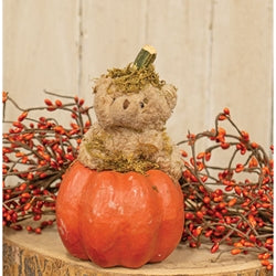 Mossy Teddy Bear In Papier Mache Pumpkin