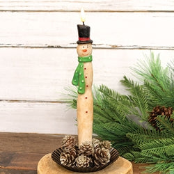 Green Scarf Snowman Glow Taper - 10.5"H