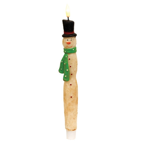 Green Scarf Snowman Glow Taper - 10.5"H