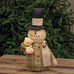 Plaid Jacket Teddy Bear Snowman - 16"H
