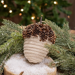 Ivory Acorn Glittered Ornament