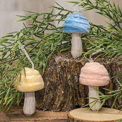 Pastel Velvet Glittered Mushroom Ornament - 3 Asstd.
