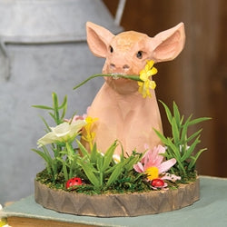 Wooden Floral Pig Bust on Base